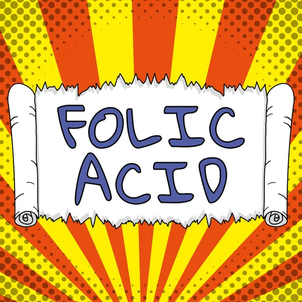 Text showing inspiration Folic Acid, Concept meaning Vitamin required for normal production of red blood cells