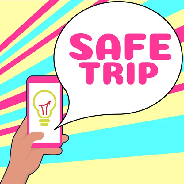 Text Sign Showing Safe Trip Word Written Wishing Someone Reach — Fotografia de Stock