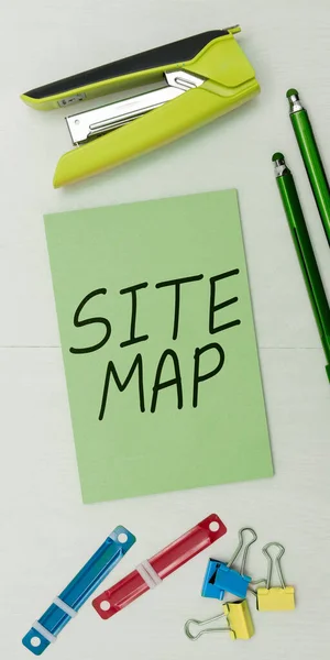 Hand writing sign Site Map, Word for designed to help both users and search engines navigate the site