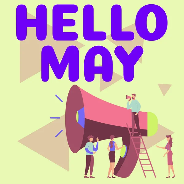 Text Sign Showing Hello May Business Showcase Address Fifth Month — Foto de Stock