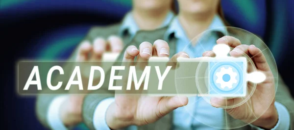 Text Sign Showing Academy Business Concept Students Can Receive Academic — Stok fotoğraf