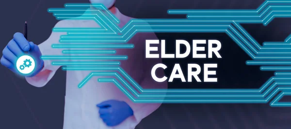 Conceptual caption Elder Care, Internet Concept the care of older people who need help with medical problems