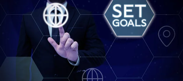 Text Showing Inspiration Set Goals Business Showcase Defining Achieving Something — Stockfoto