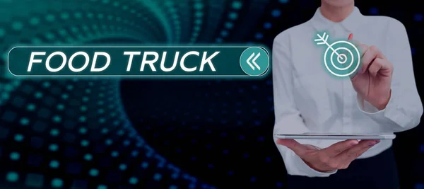 Text Sign Showing Food Truck Business Concept Large Vehicle Facilities — Fotografia de Stock