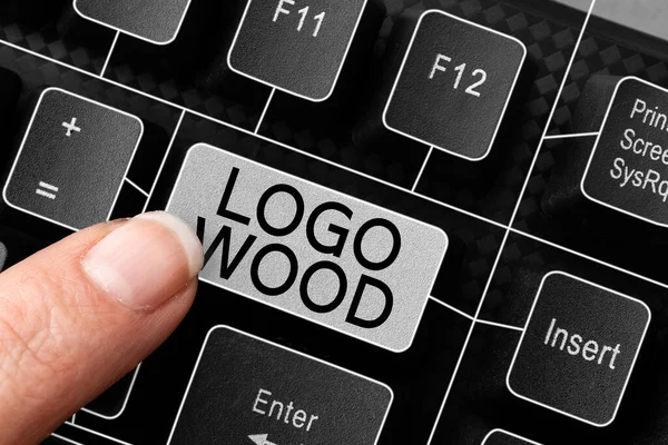 Handwriting text Logo Wood, Business idea Recognizable design or symbol of a company inscribed on wood