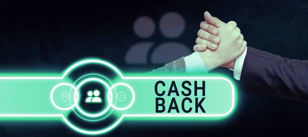 Yazısı Cash Back Yaklaşımı Alıcılara Nakit Olarak Alabilecekleri Bazı Ürünler — Stok fotoğraf
