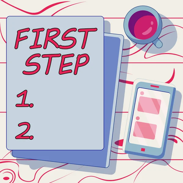 Text Caption Presenting First Step Word Pertaining Start Certain Process — ストック写真