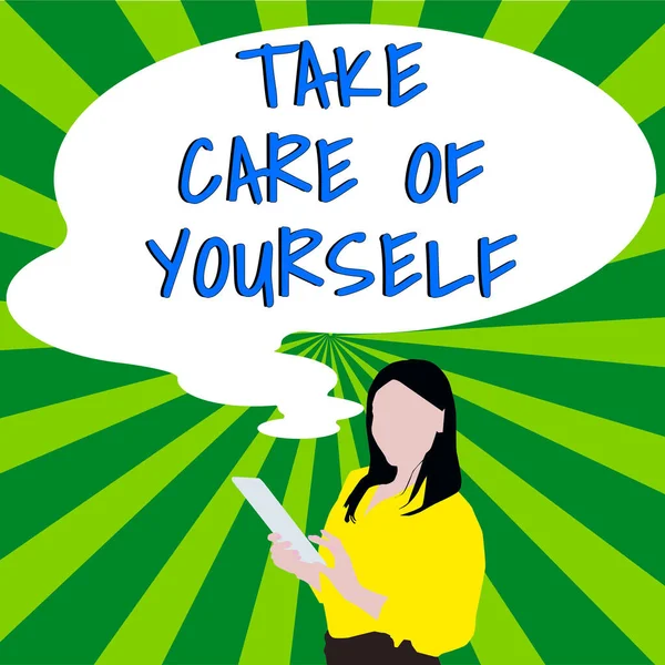 Sign Displaying Take Care Yourself Business Showcase Polite Way Ending — Fotografia de Stock