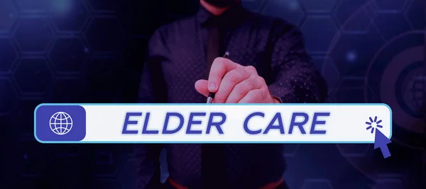 Text caption presenting Elder Care, Word for the care of older people who need help with medical problems