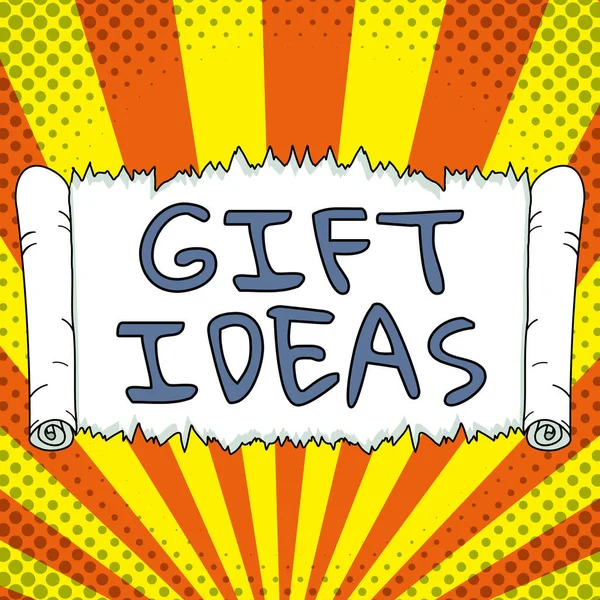 Inspiration showing sign Gift Ideas, Business idea a thought or suggestion for giving a present to someone