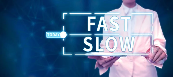 Text Sign Showing Fast Slow Word Written Moving Proceeding More — Stok fotoğraf