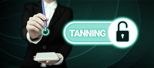 Handwriting Text Tanning Business Showcase Natural Darkening Scin Tissues Exposure — Stok fotoğraf