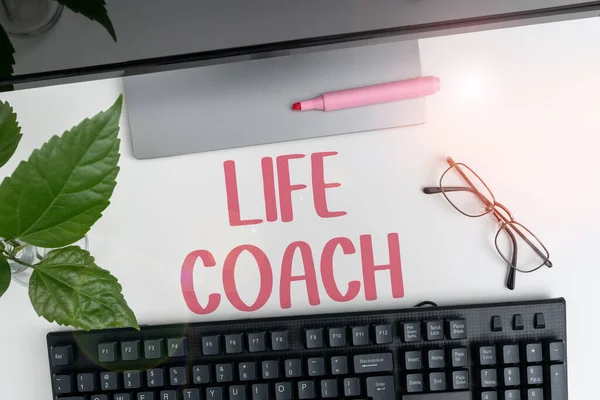 Conceptual caption Life Coach, Internet Concept A person who advices clients how to solve their problems or goals