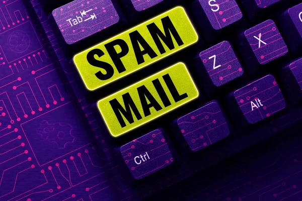 Text caption presenting Spam Mail, Word for Intrusive advertising Inappropriate messages sent on the Internet