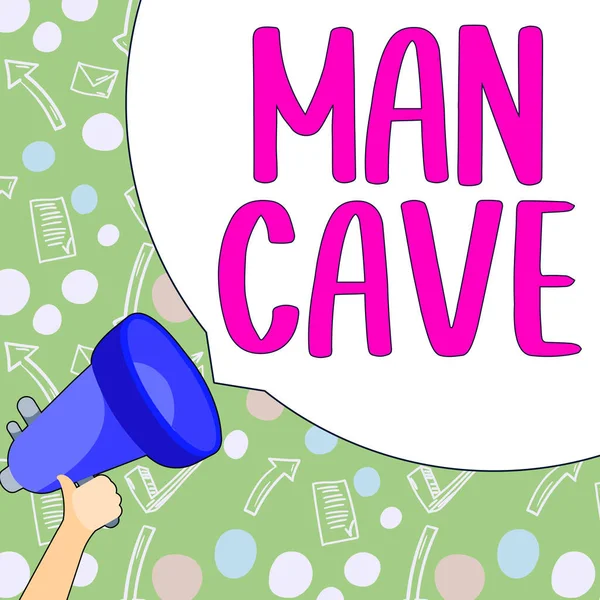 Handschrift Man Cave Woord Geschreven Een Kamer Ruimte Gebied Van — Stockfoto