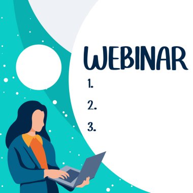 İlham kaynağı Webinar 'ı gösteren metin, İnternet konferansı üzerinden yürütülen seminer olarak tanımlanan sözcük