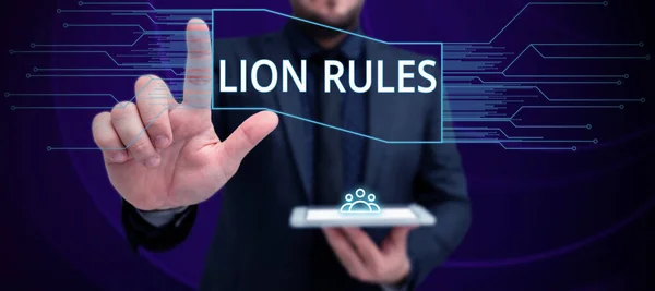 Sign Displaying Lion Rules Conceptual Photo Epitome Strength Power Masculinity — Foto Stock