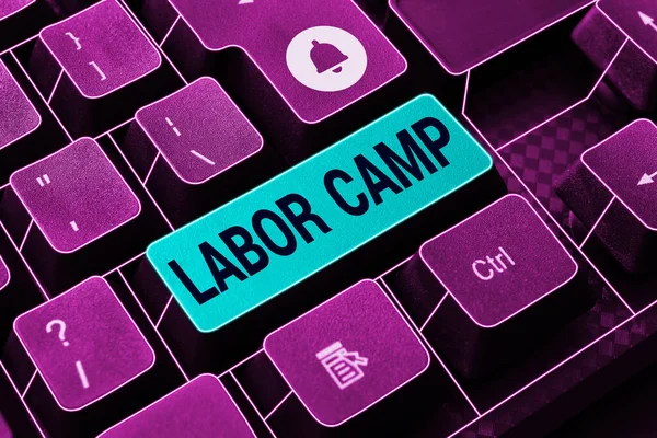 Text caption presenting Labor Camp, Internet Concept a penal colony where forced labor is performed