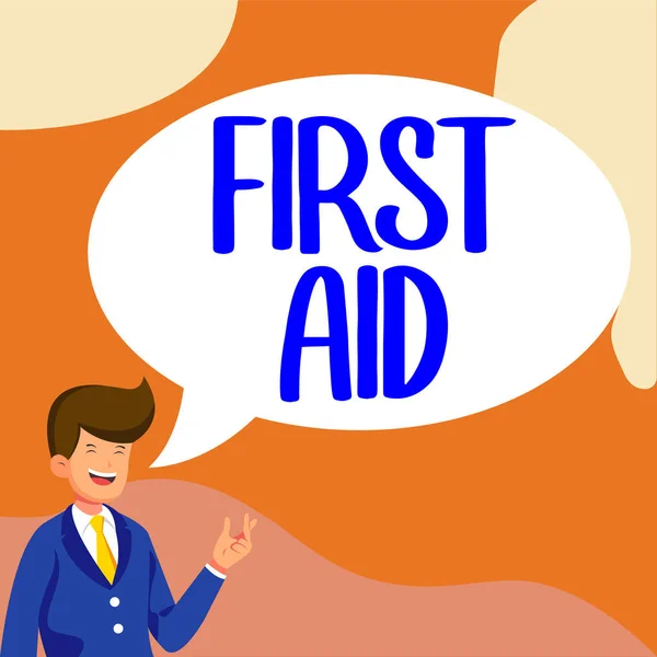 Text Caption Presenting First Aid Business Showcase Practise Healing Small — 图库照片