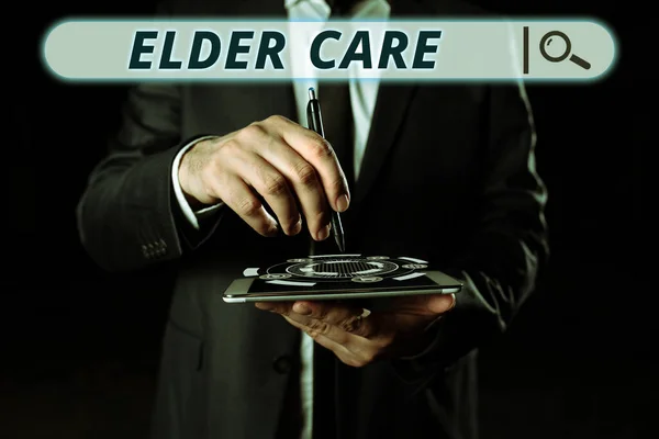 Sign displaying Elder Care, Business approach the care of older people who need help with medical problems