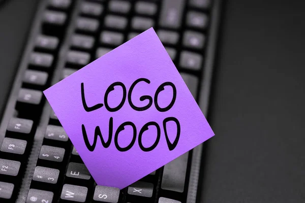 Conceptual caption Logo Wood, Internet Concept Recognizable design or symbol of a company inscribed on wood