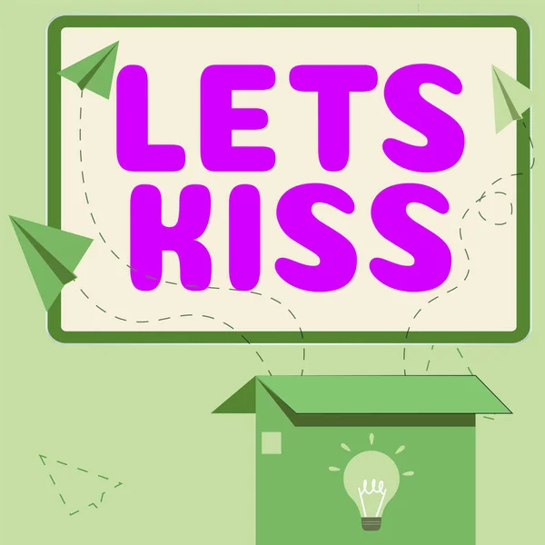 Text Sign Showing Lets Kiss Business Concept Sign Love Expressing — Photo