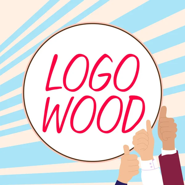 Writing displaying text Logo Wood, Word for Recognizable design or symbol of a company inscribed on wood