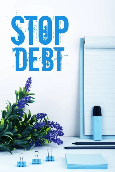 Conceptual Caption Stop Debt Concept Meaning Does Owning Any Money — Foto de Stock