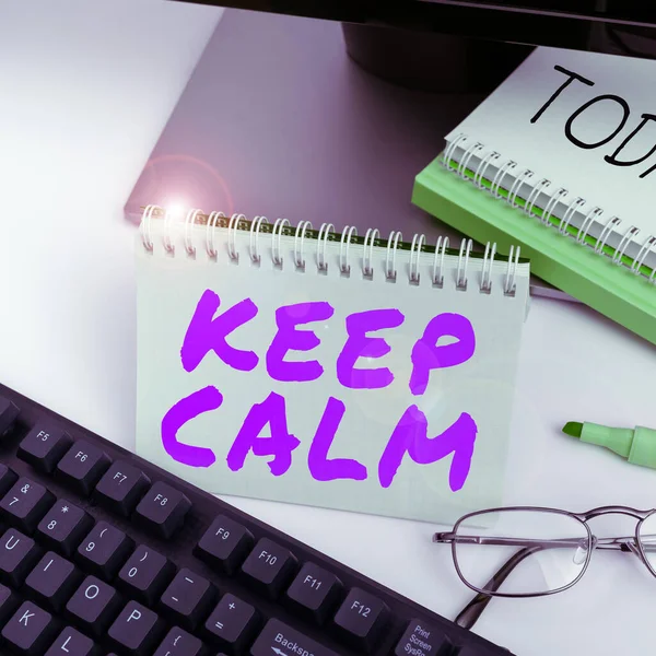 Hand Writing Sign Keep Calm Business Showcase Get Emotionally Invested — Stock Photo, Image