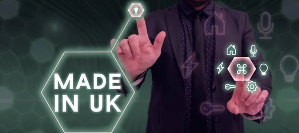 Text Sign Showing Made Business Showcase Something Manufactured United Kingdom — Stockfoto