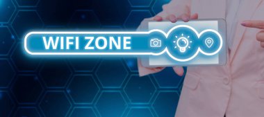 Text caption presenting Wifi Zone, Business overview provide wireless high-speed Internet and network connections