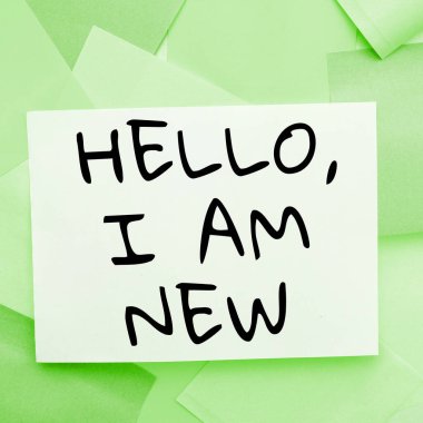 Conceptual caption Hello, I Am New, Conceptual photo introducing oneself in a group as fresh worker or student
