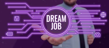 Conceptual display Dream Job, Internet Concept An act that is paid of by salary and giving you hapiness