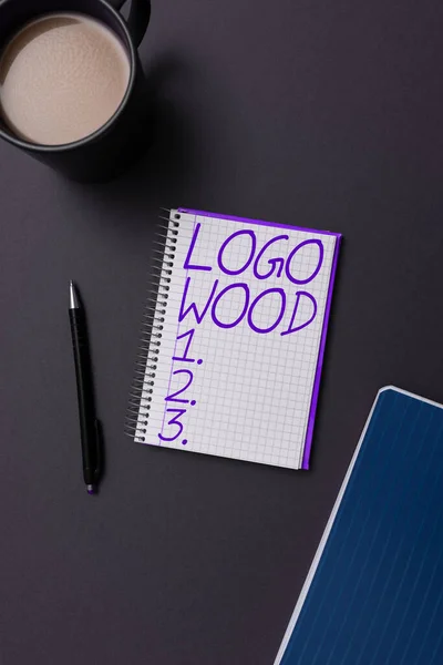 Conceptual display Logo Wood, Business showcase Recognizable design or symbol of a company inscribed on wood