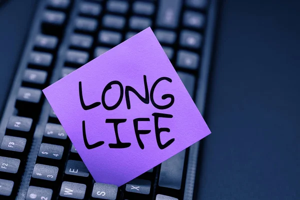 Text caption presenting Long Life, Business idea able to continue working for longer than others of the same kind