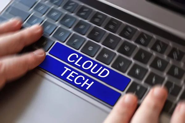 Inspiration Showing Sign Cloud Tech Internet Concept Storing Accessing Data — стоковое фото