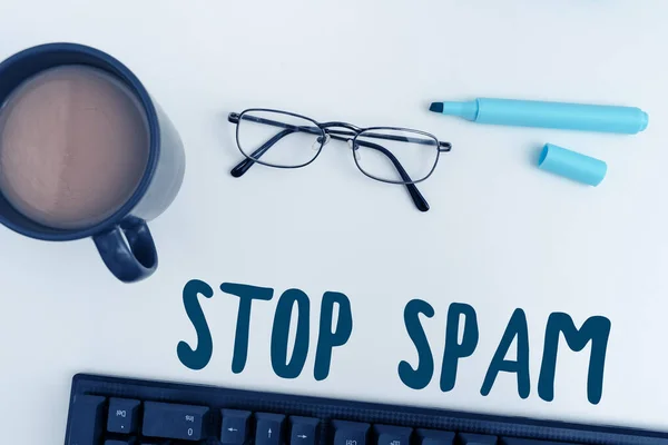 Conceptual Display Stop Spam Word Written End Intrusive Inappropriate Messages — Fotografia de Stock