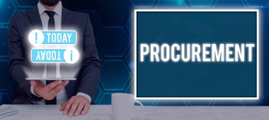 Text showing inspiration Procurement, Concept meaning Procuring Purchase of equipment and supplies
