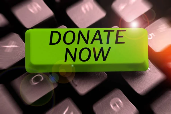Text Showing Inspiration Donate Now Business Approach Give Something Money — Stock Photo, Image