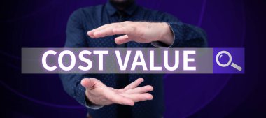 Text sign showing Cost Value, Business overview The amount that usualy paid for a item you buy or hiring a person