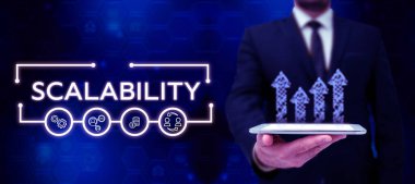 Sign displaying Scalability, Word Written on capable of being easily expanded or upgraded on demand