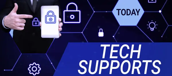 Text Caption Presenting Tech Supports Business Idea Help Given Technician —  Fotos de Stock