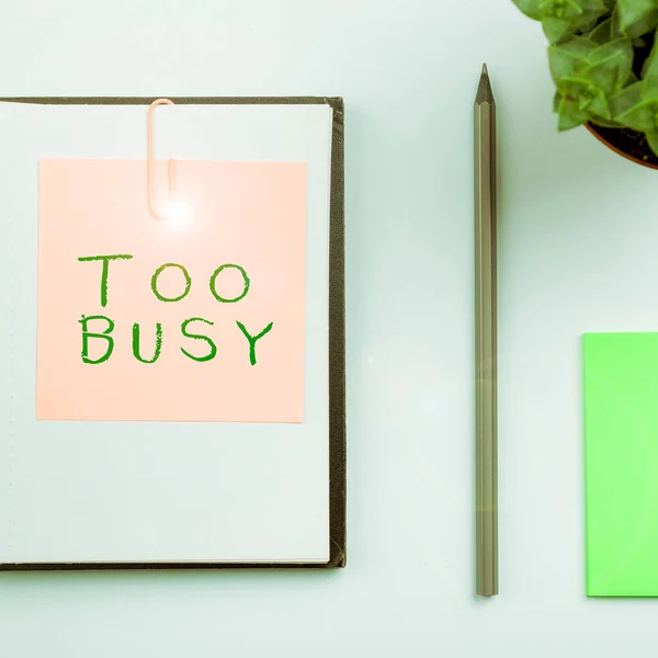 Text Sign Showing Too Busy Business Approach Time Relax Idle — Stock Photo, Image