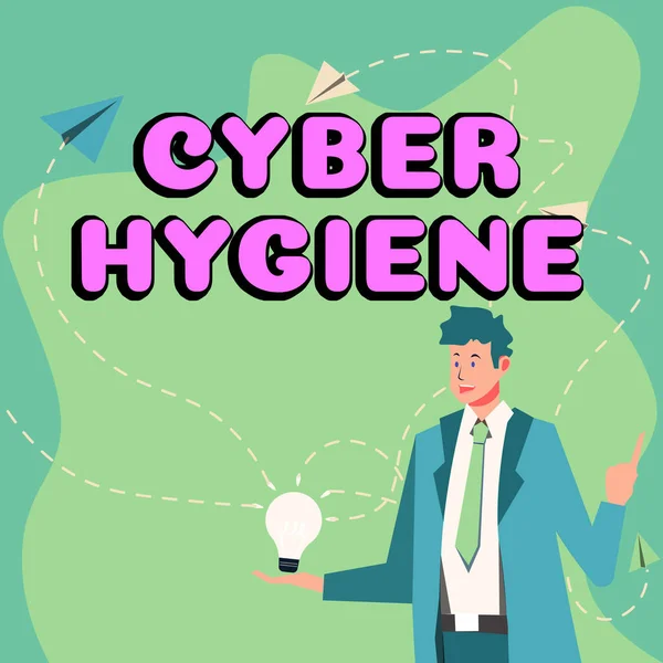 Signo Texto Que Muestra Cyber Hygiene Concepto Que Significa Pasos — Foto de Stock