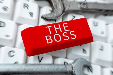 Text caption presenting The Boss, Concept meaning a person who exercises control or authority in the organization