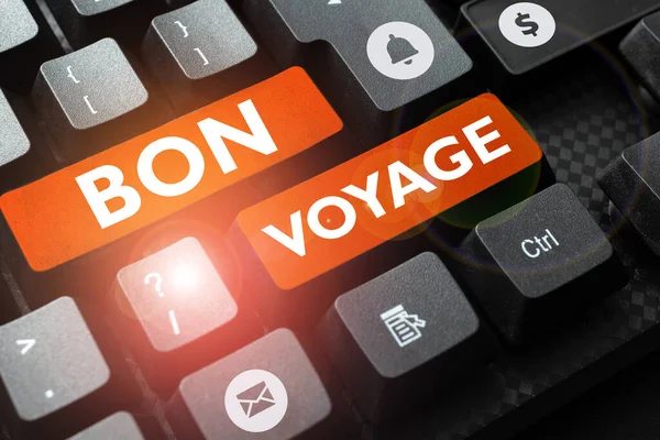 Text caption presenting Bon Voyage, Business idea Used express good wishes to someone about set off on journey