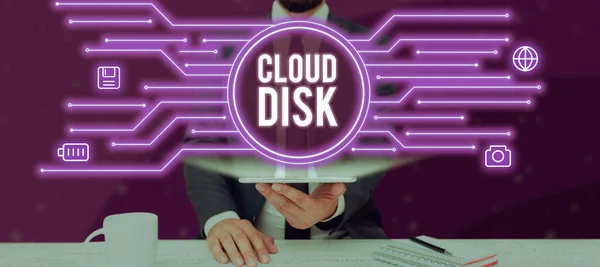 Текстовий Знак Показує Cloud Disk Бізнес Демонстраційна Веб База Сервіс — стокове фото