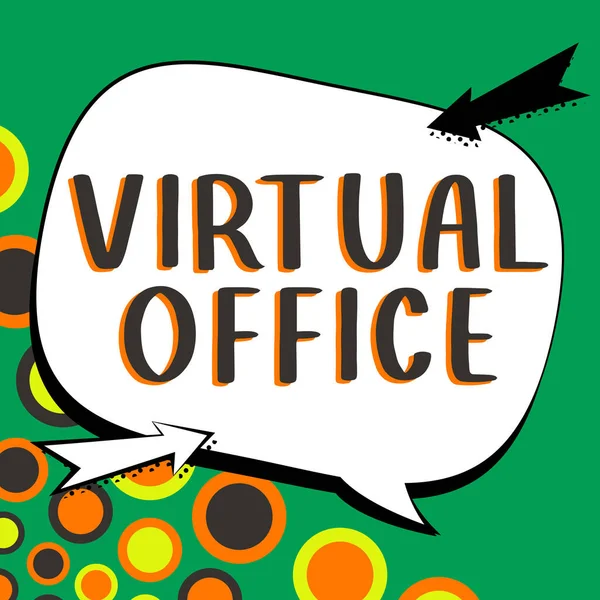 提供虚拟办公室 业务理念 移动工作环境及电信链接的文字说明 — 图库照片