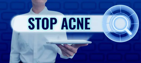 Text Sign Showing Stop Acne Concept Meaning Control Occurrence Inflamed — Stock Photo, Image