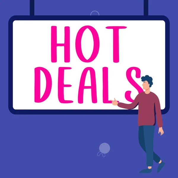 Sign displaying Hot Deals, Business idea An agreement through which one of the paties is offered and accept